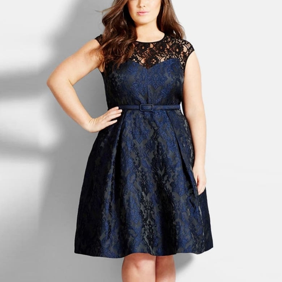 City Chic Blue brocade dress - Picture 1 of 1